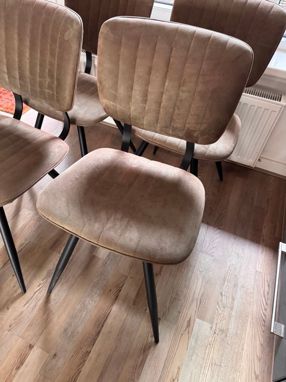 Set van 4 olijfgroene eetkamerstoelen met metalen poten, Ophalen, Gebruikt, Overige kleuren, Vier