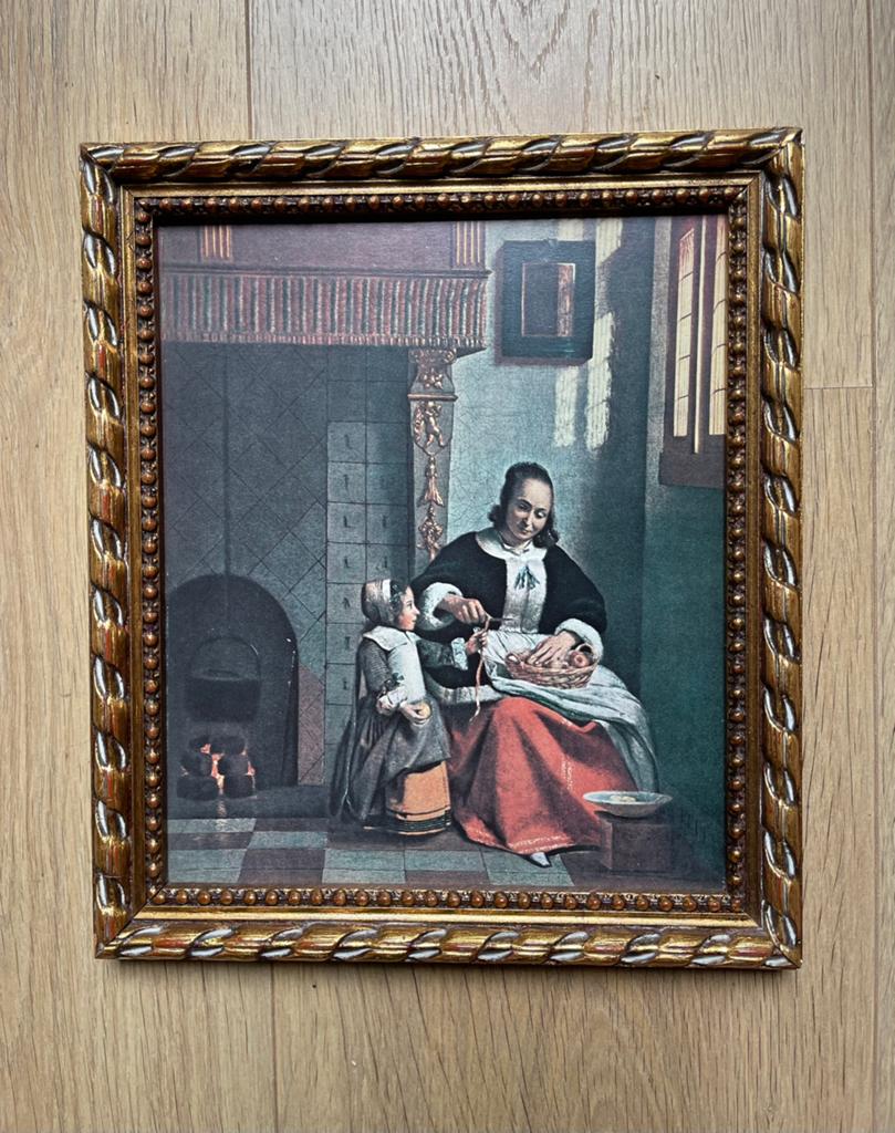 Goudkleurige lijst met prent van Pieter de Hooch, Antiek en Kunst, Kunst | Schilderijen | Klassiek, Ophalen of Verzenden