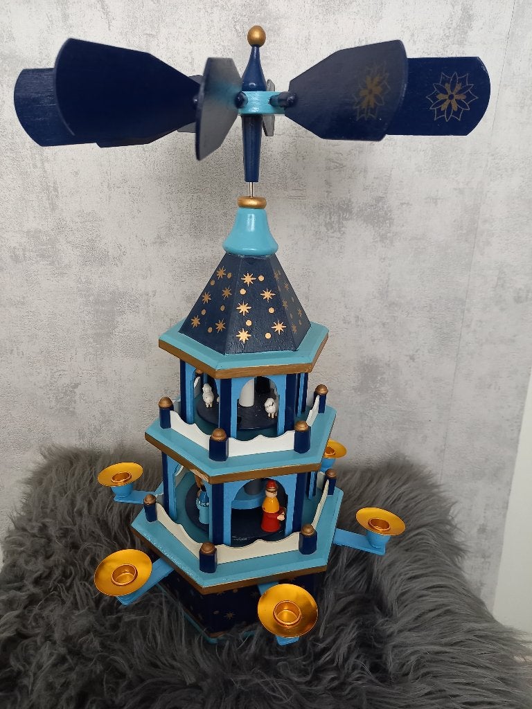 Grote Houten Kerstpiramide / Kerstcarrousel met Muziek, Diversen, Ophalen of Verzenden, Gebruikt