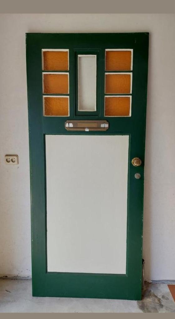 Jaren '30 Voordeur met Glas in Lood, Doe-het-zelf en Verbouw, Deuren en Horren, Ophalen, Gebruikt, 80 tot 100 cm, Buitendeur