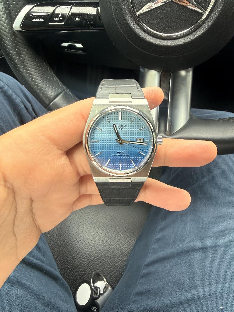 Tissot PRX 40mm Gradient + lederen band Tissot, Sieraden, Tassen en Uiterlijk, Staal, Gebruikt, Staal, Polshorloge