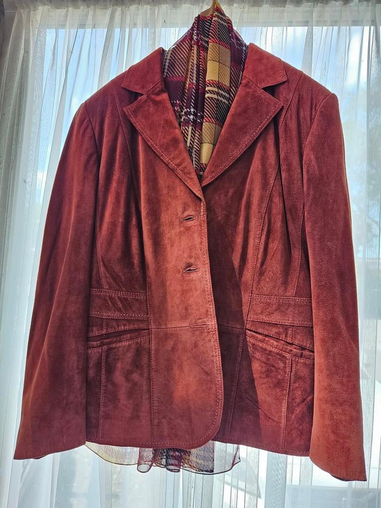 Gerry Weber mantelpak, suède stof, maat 44/46, Kostuum of Pak, Bruin, Maat 46/48 (XL) of groter, Ophalen of Verzenden