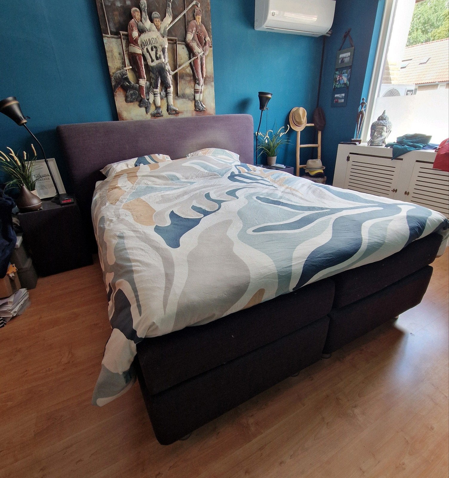 Boxspring Beter Bed 160x200 - Bruin canvas/katoen, Ophalen, Gebruikt, Bruin, Tweepersoons