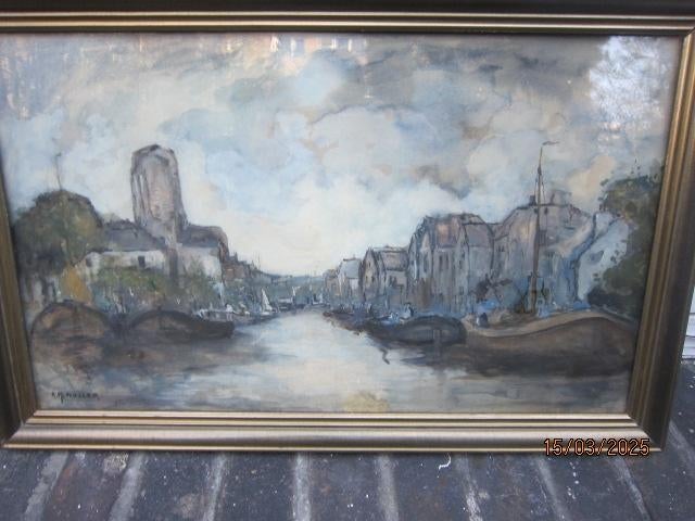 K.H.Muller, Onbekende Aquarel van Dordrecht ???, Antiek en Kunst, Ophalen of Verzenden