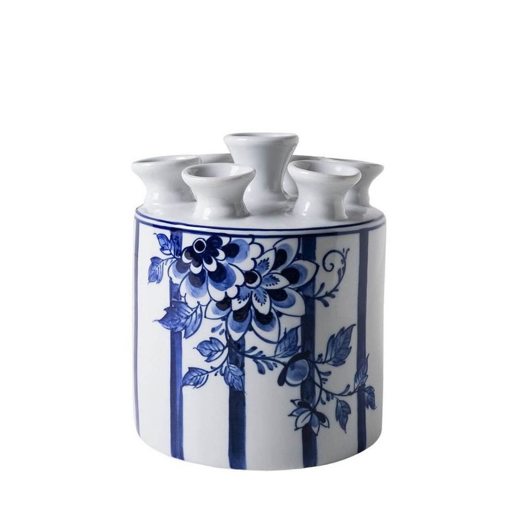 Heinen Delfts Blauw Tulpenvaas Cilinder Fair Florals, Nieuw, Ophalen of Verzenden, Steen/keramiek, Met patroon/structuur