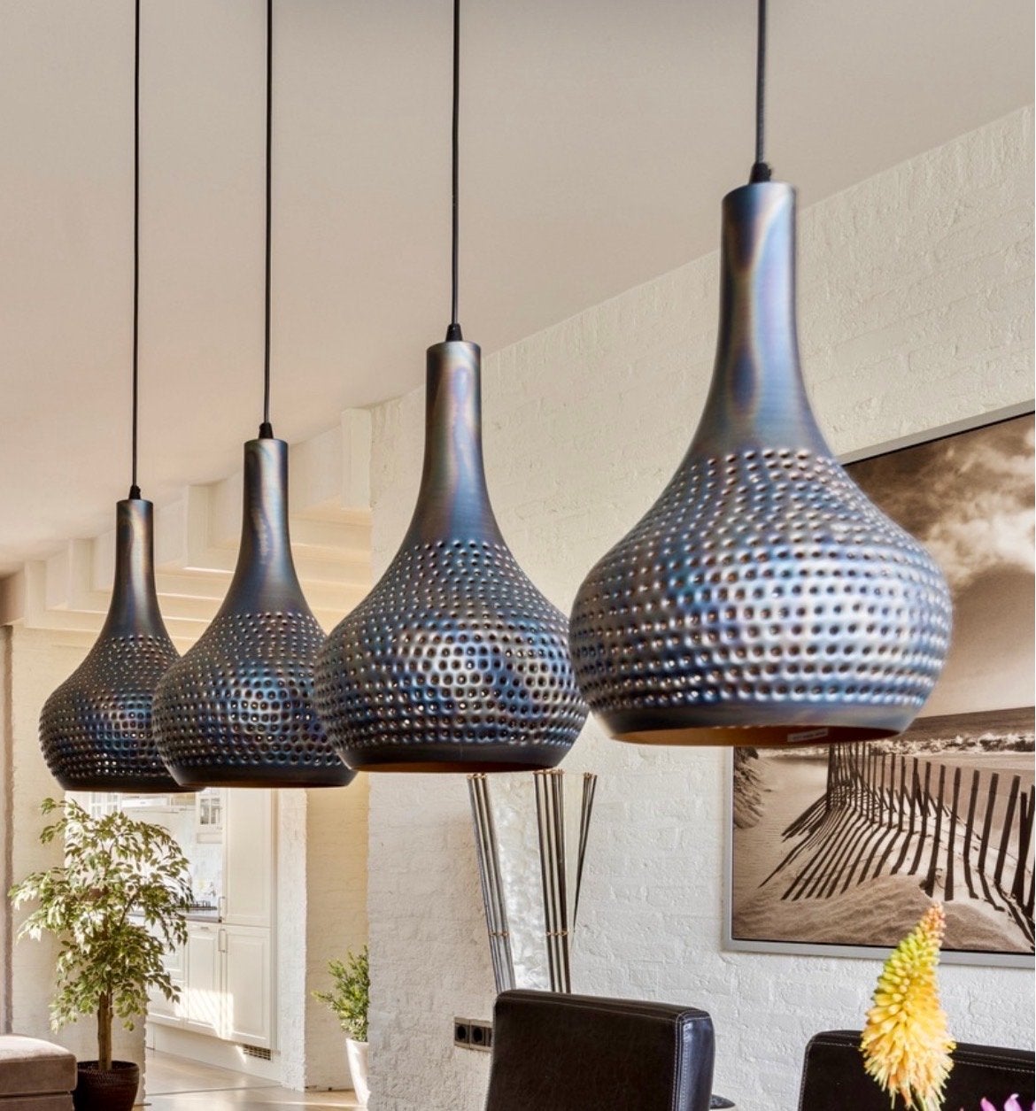 Landelijk/koloniale hanglampen voor eettafel en salontafel, Huis en Inrichting, Lampen | Hanglampen, Ophalen, Gebruikt, Metaal