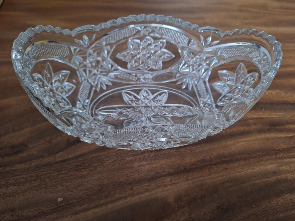 Antieke geslepen glazen jardinière / serveerschaal, Antiek en Kunst, Ophalen of Verzenden