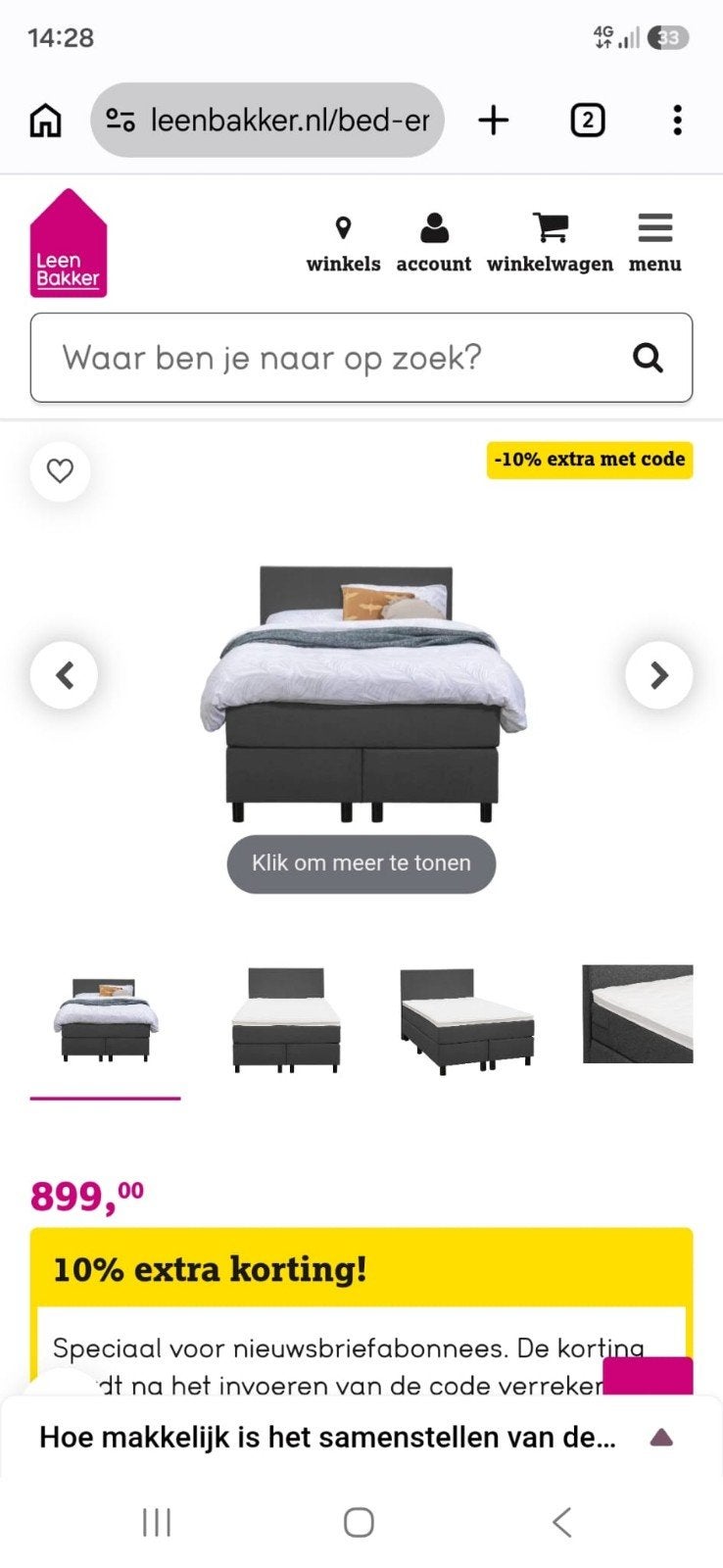Tweepersoons boxspring bed - Grijs, 140x200 cm, Huis en Inrichting, Slaapkamer | Bedden, Gebruikt, Tweepersoons, 200 cm, 140 cm