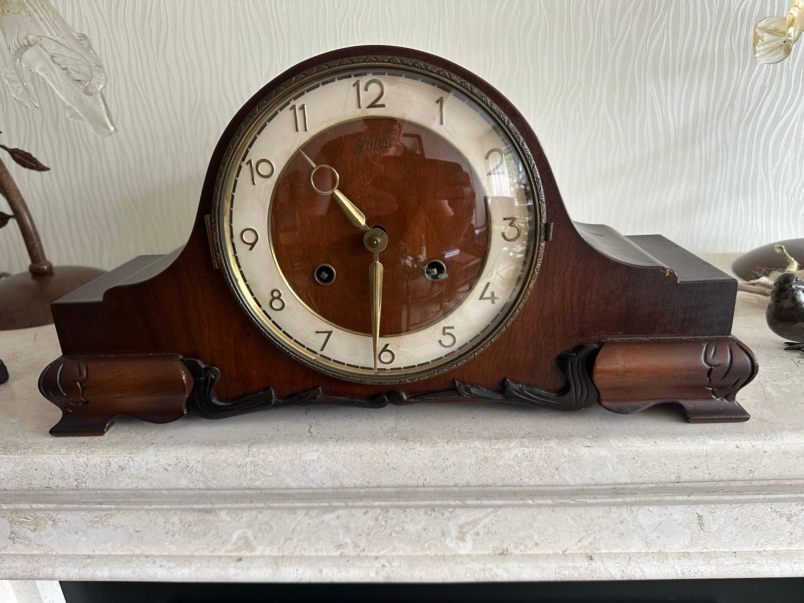 ‼️Prachtige houten schoorsteenklok/pendule met slinger, Antiek en Kunst, Ophalen of Verzenden