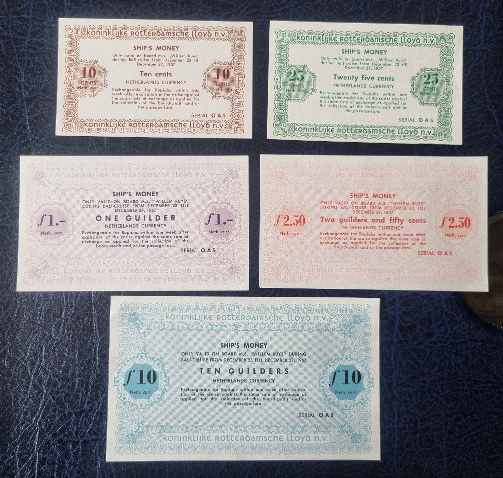 5 scheepsgeld biljetten LLoyd 1957 Rotterdam, Postzegels en Munten, Ophalen of Verzenden, 10 gulden, Setje