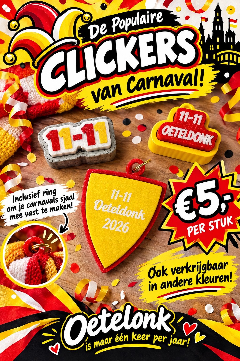 Populaire Fidget Clickers voor Carnaval - Diverse Kleuren, Ophalen of Verzenden, Nieuw, Feestartikel, Carnaval