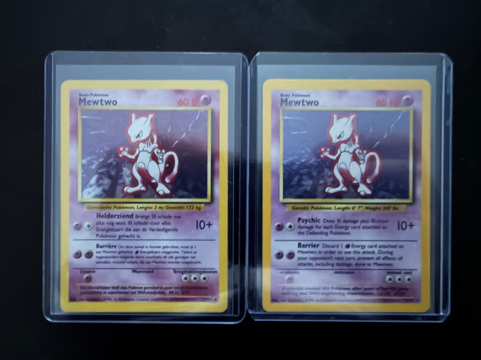 Mewtwo Base Set 1995 - Nederlands & Engels Pokémon Kaart, Ophalen of Verzenden, Gebruikt, Losse kaart