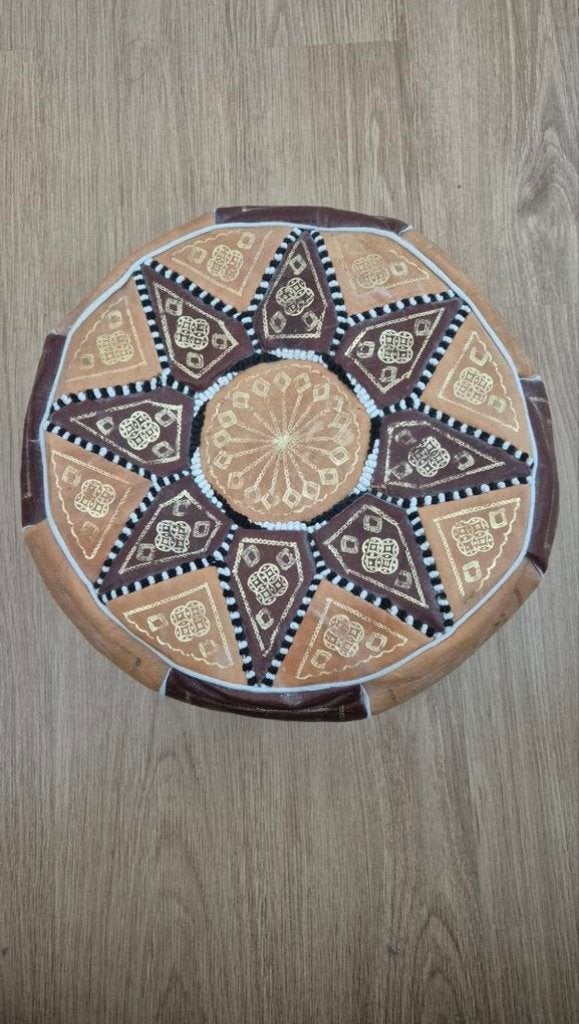 Handgemaakte Marokkaanse leren poef - Boho Ibiza Bohemian, Huis en Inrichting, Minder dan 50 cm, Oosters, mystyk, boho, romantisch, 1001 nacht