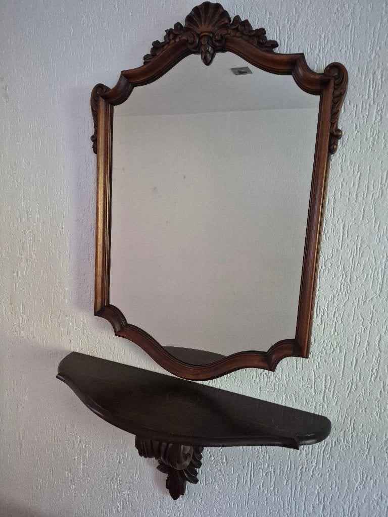 Eikenhouten spiegel met console, Ophalen, Rechthoekig, Minder dan 50 cm, Minder dan 100 cm