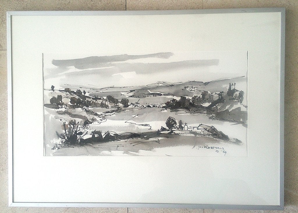 Heuvellandschap met brug 1969 - Jan Korthals 1916-1972, Antiek en Kunst, Gedateerd, Impressionistisch, Ophalen of Verzenden, Landschap