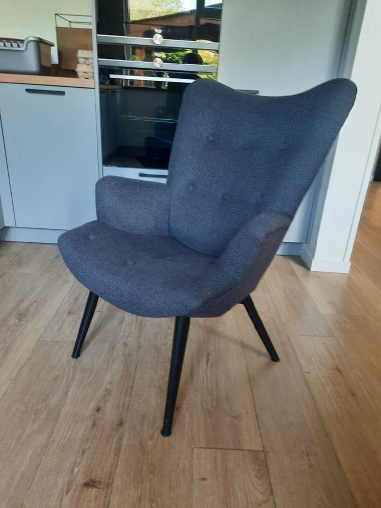 Mooie solide stoffen fauteuil stoel, Huis en Inrichting, Stoelen, Ophalen, Zo goed als nieuw, Blauw, Eén