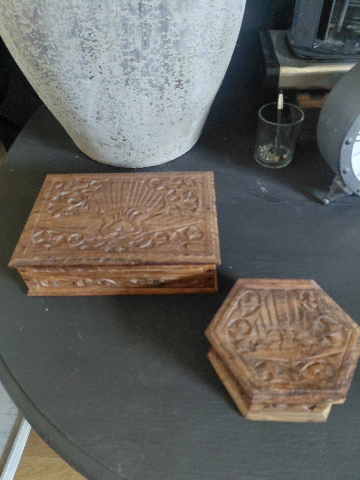 Vintage houten kistjes sieradenkist pauw, Antiek en Kunst, Ophalen of Verzenden