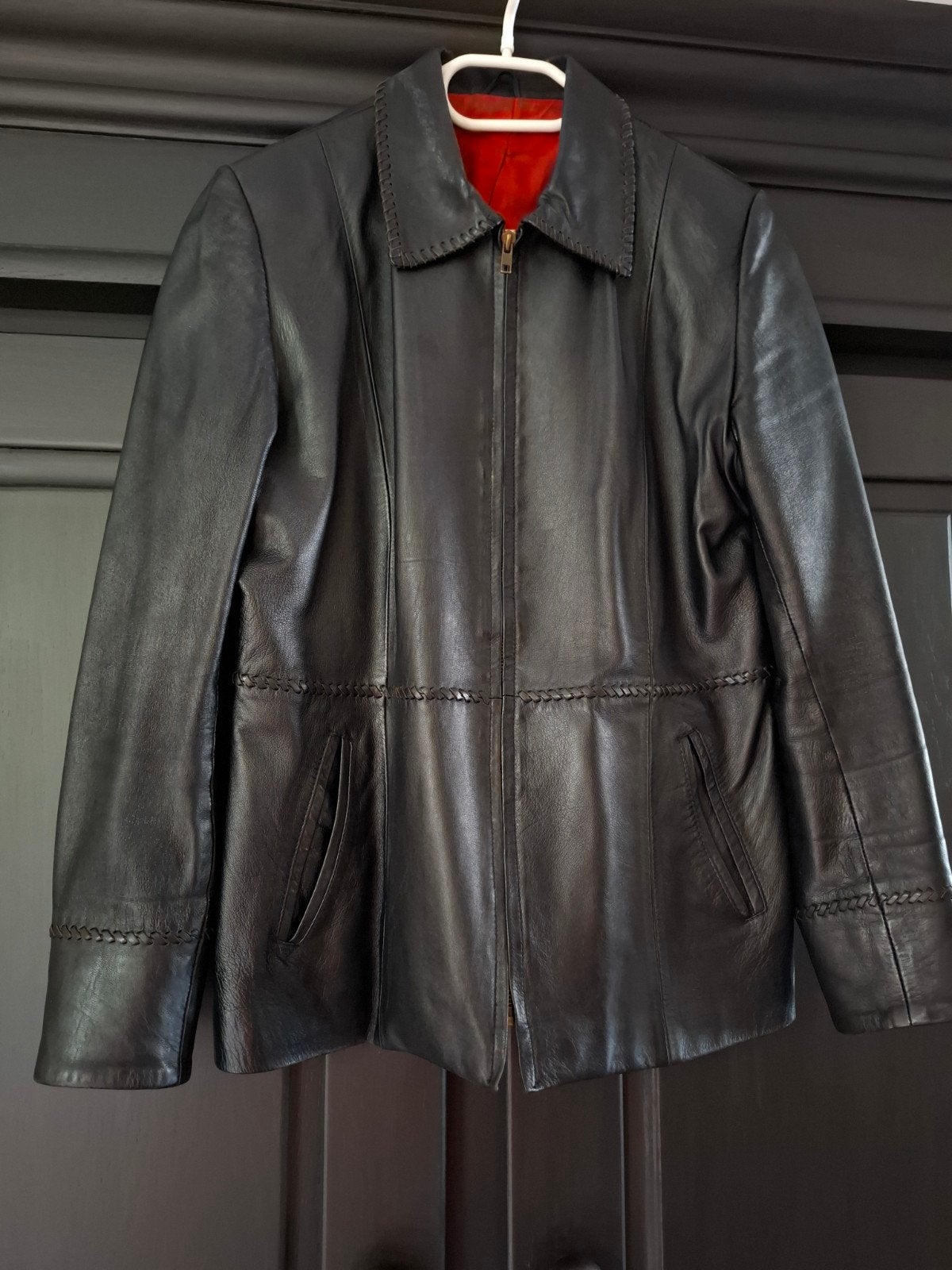 Handmade echt leren jas maat 42 zwart, Ophalen, Zo goed als nieuw, Maat 42/44 (L), Zwart