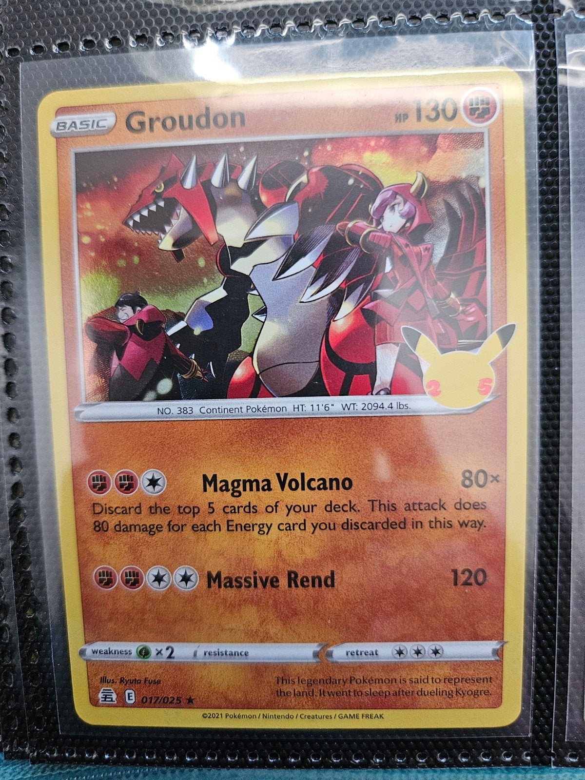 Pokemon Groudon 017/025 Celebrations, Ophalen of Verzenden, Zo goed als nieuw, Losse kaart, Foil