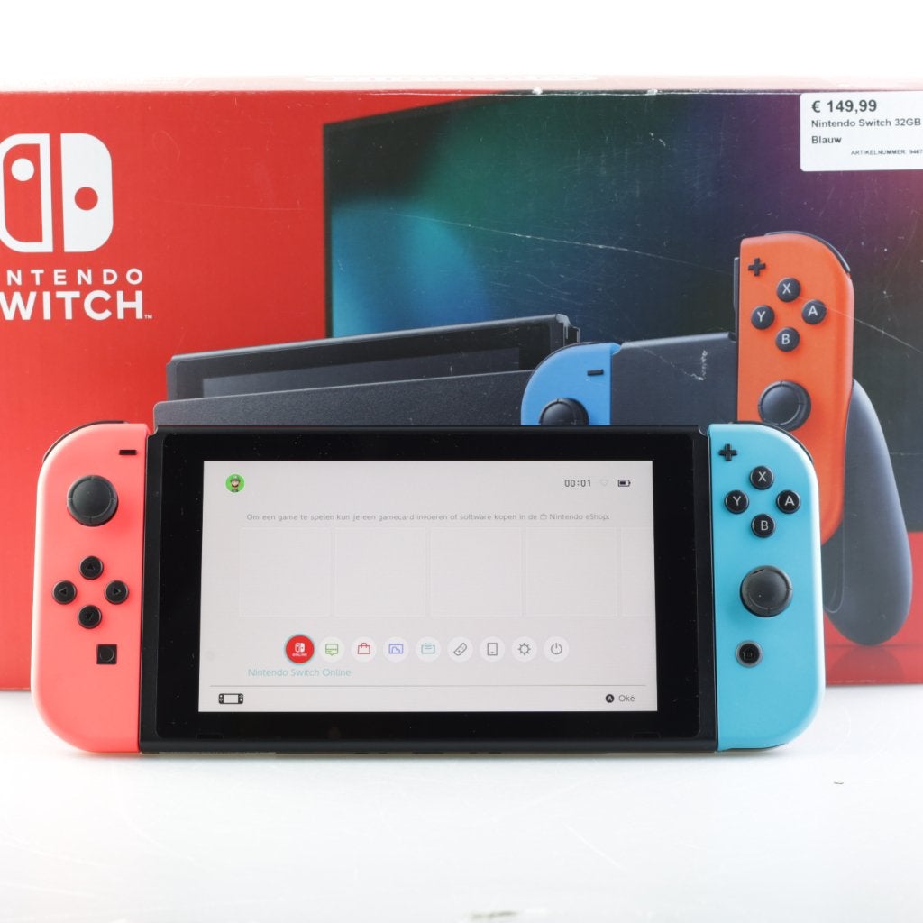 Nintendo Switch 32GB Rood Blauw, Spelcomputers en Games, Spelcomputers | Nintendo Switch, Nintendo, Zo goed als nieuw, Support@nintendo.com