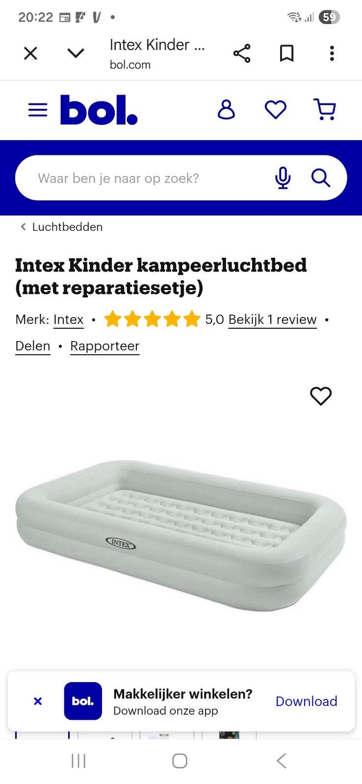 Kinder opblaas luchtbed- gratis, Ophalen of Verzenden, Gebruikt