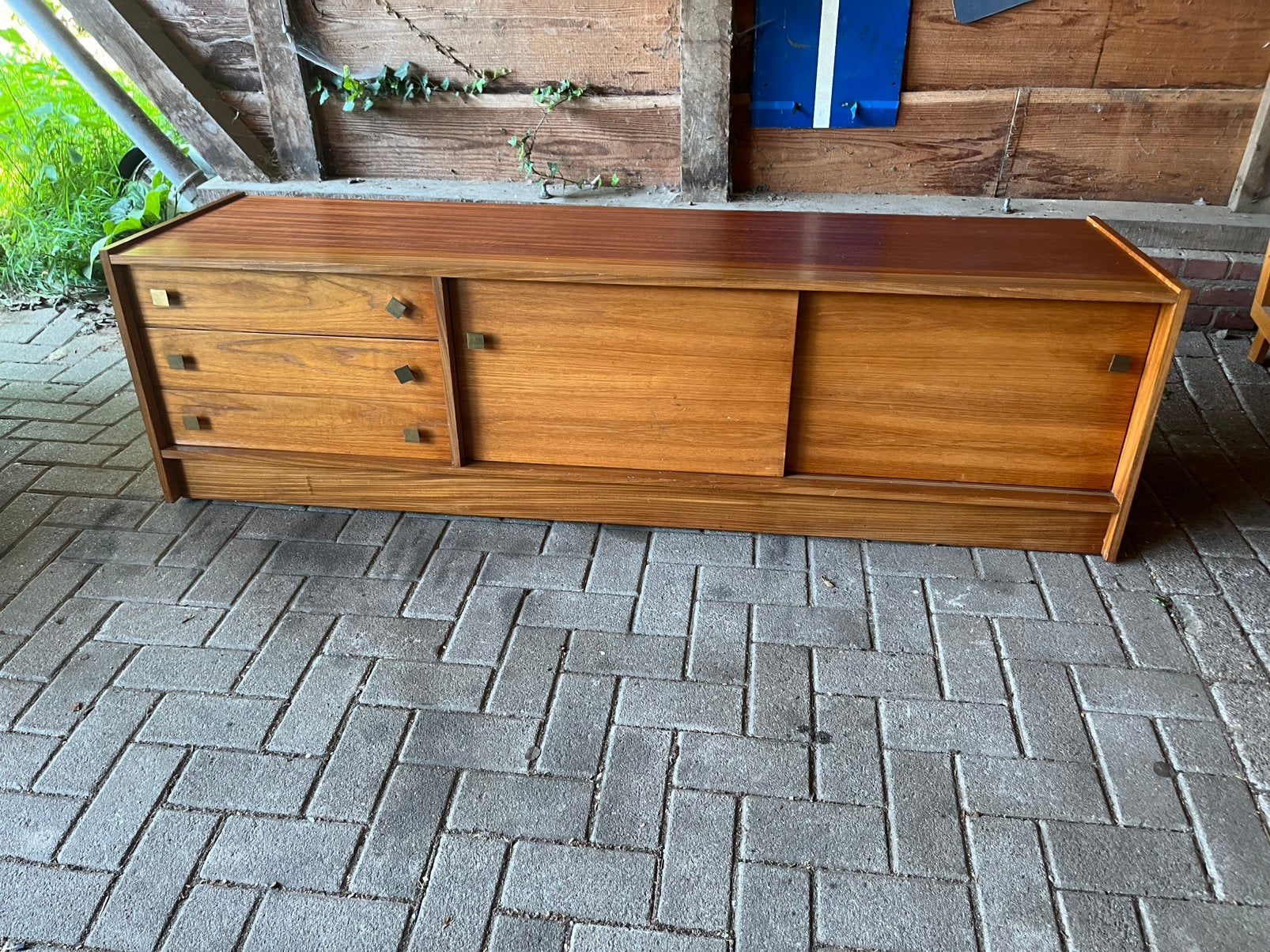 Lage kast tv vintage teak jaren 60 lade deur retro €295, Huis en Inrichting, Kasten | Dressoirs, Gebruikt, 150 tot 200 cm, 25 tot 50 cm