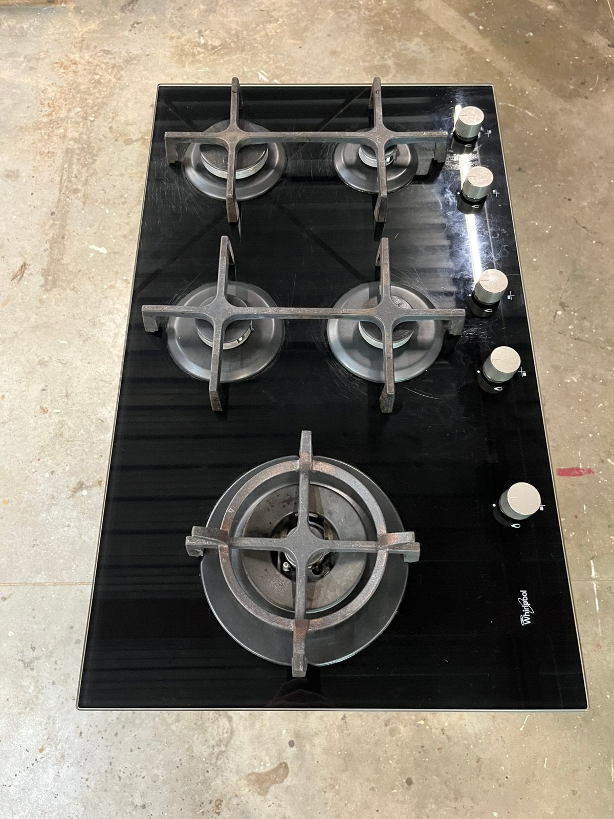5 pits kookplaat gas op glas Whirlpool 90cm (86x51cm), Witgoed en Apparatuur, Kookplaten, Ophalen, Zo goed als nieuw, Inbouw, Gas