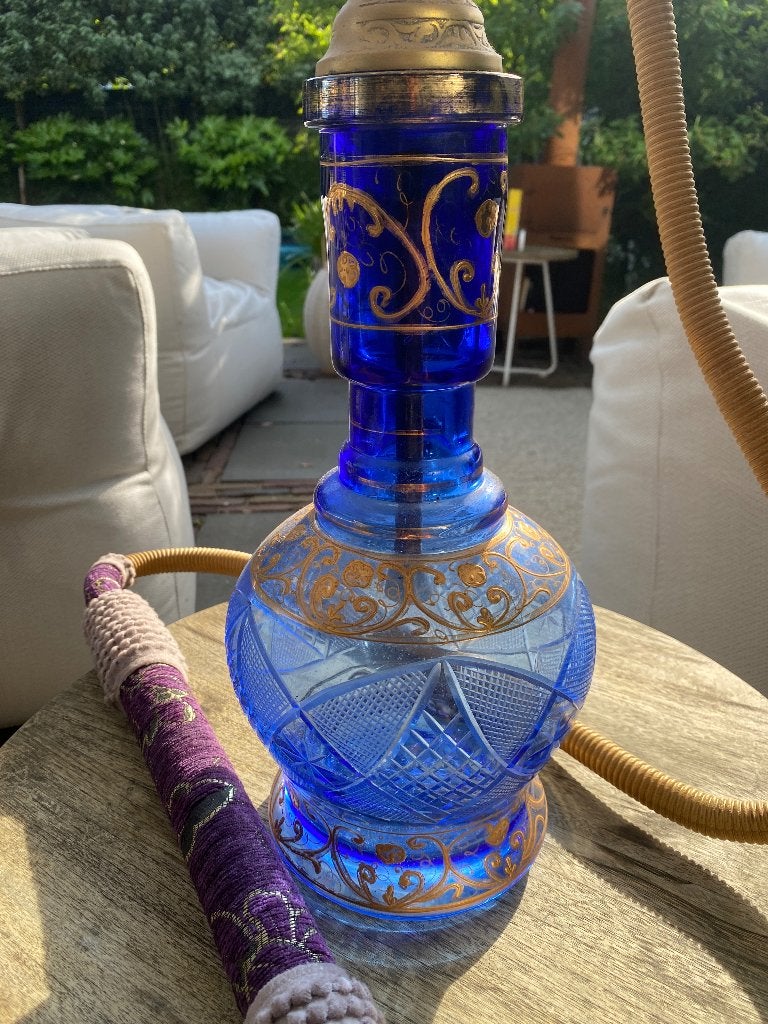 Originele handgemaakte waterpijp | blauw kristalglas, Antiek en Kunst, Ophalen