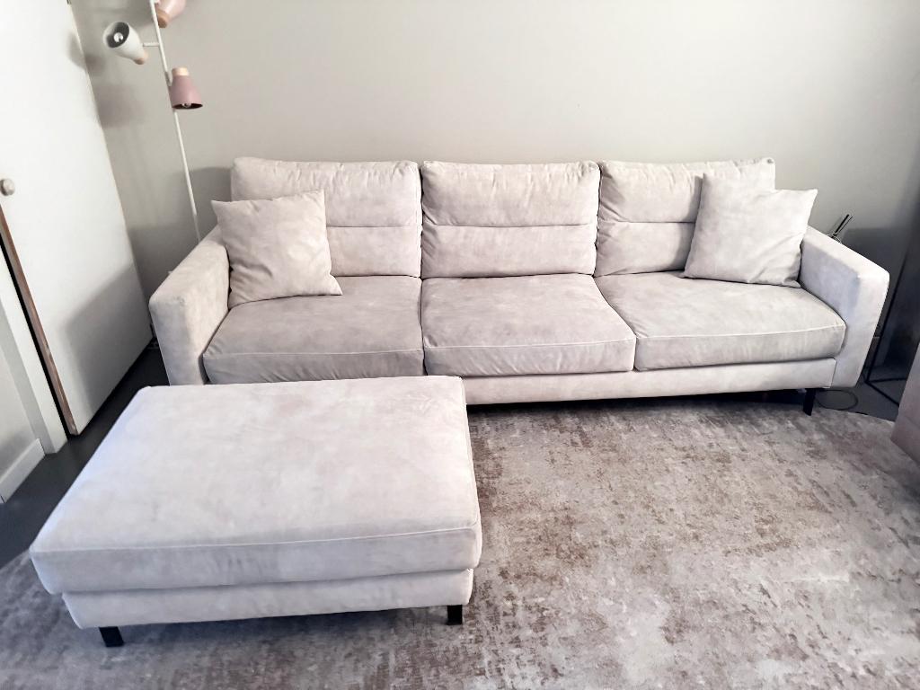 Prachtige Enzo Luca Ombre 3,5-zitsbank & hocker, Ophalen, Modern, comfortabel en stijlvol, 75 tot 100 cm, Zo goed als nieuw