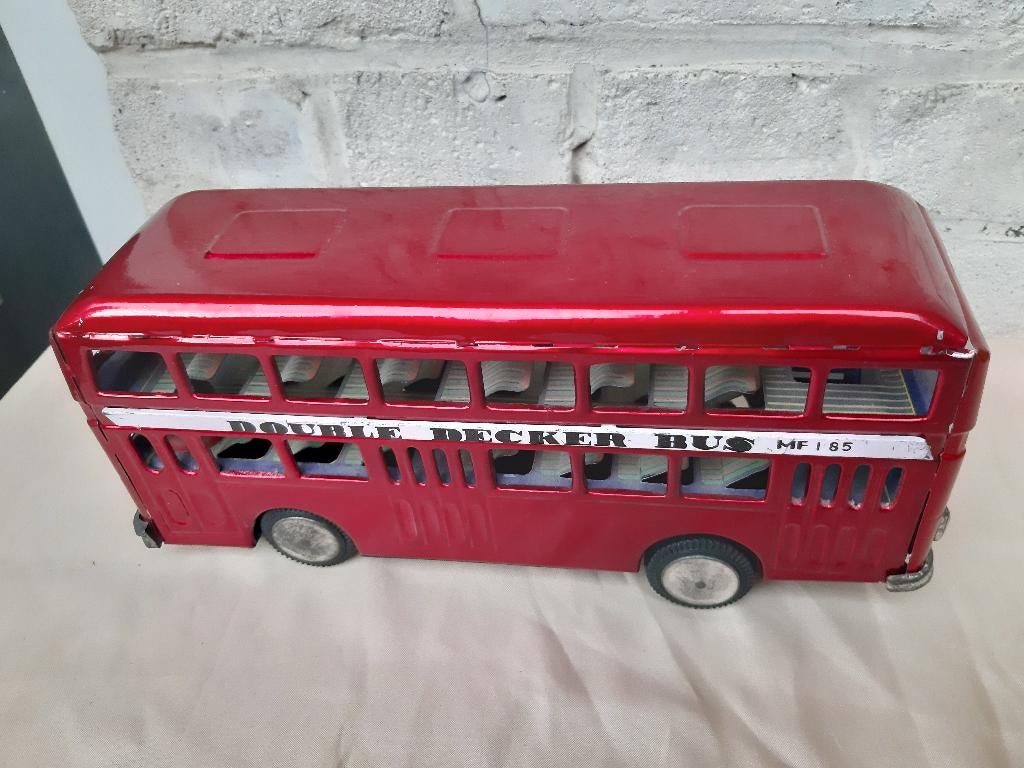 Vintage MF 1:85 Double Decker Friction Bus, blik, dubbeldekk, Ophalen, Gebruikt, Bus of Vrachtwagen, Overige merken
