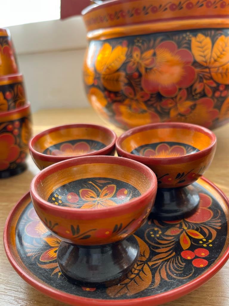 Prachtig Russisch Houten Servies Set - Handgeschilderd, Ophalen