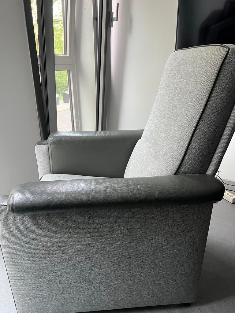 Comfortabele fauteuil - stof en leer, grijs, Ophalen, Gebruikt, Leer, 75 tot 100 cm