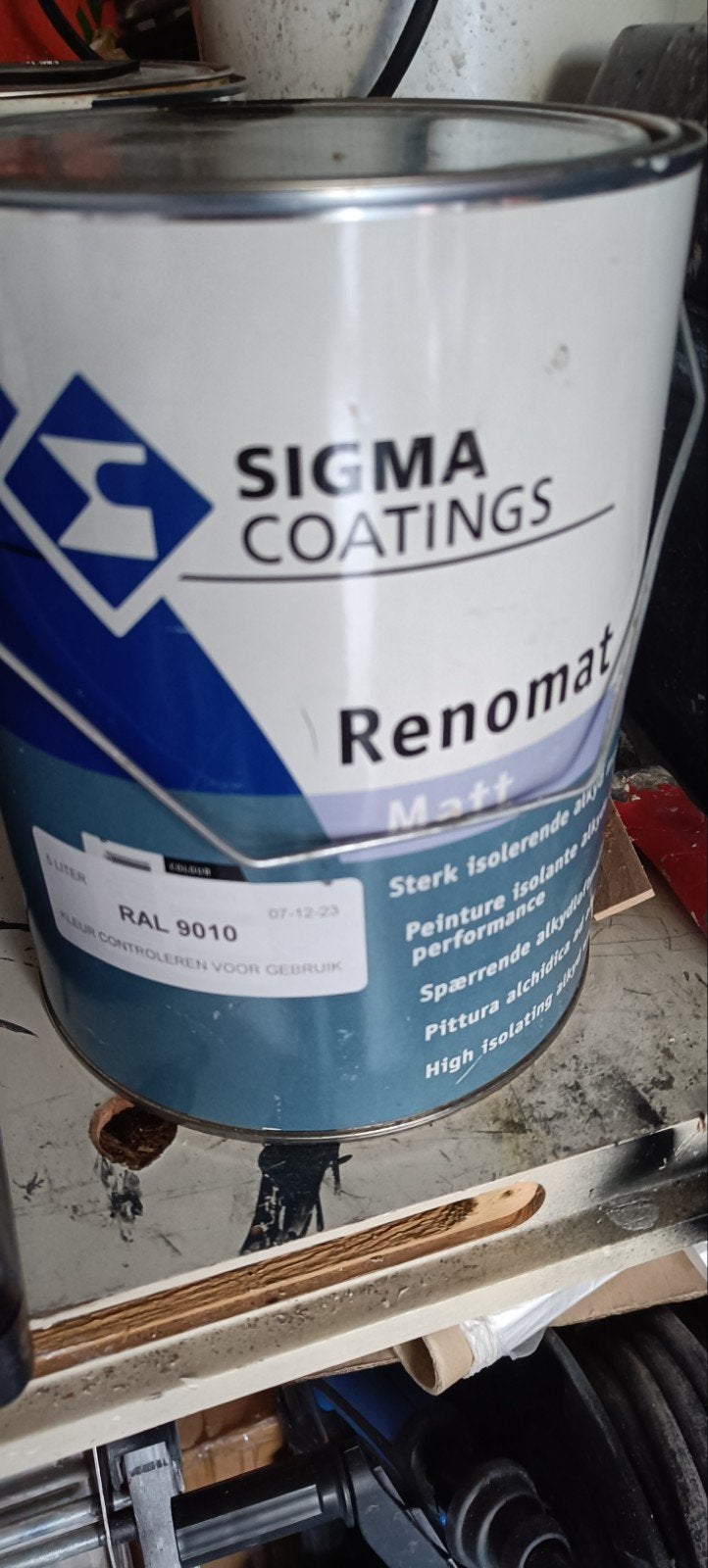 Sigma Renomat isolerende verf RAL 9010 mat 5 liter, Wit, Nieuw, Ophalen of Verzenden, Minder dan 5 liter