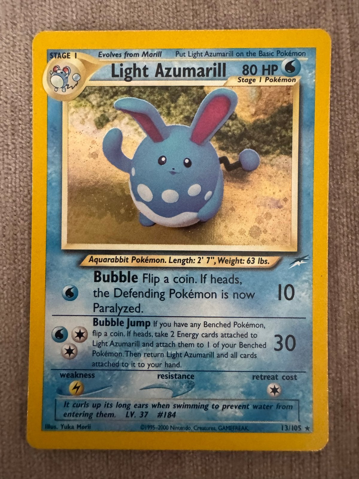 Pokémon Kaart: Light Azumarill 13/105 Neo Destiny, Hobby en Vrije tijd, Verzamelkaartspellen | Pokémon, Ophalen of Verzenden, Losse kaart