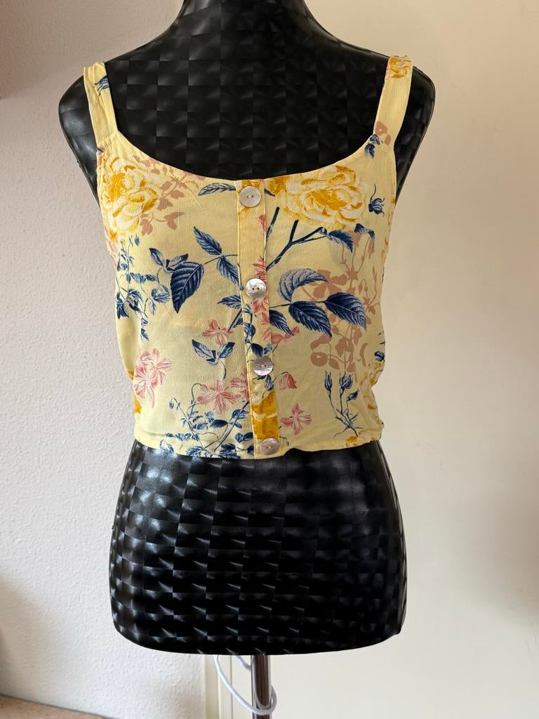 Gele top met bloemenprint, Geel, Ophalen of Verzenden, Gedragen, Maat 36 (S)