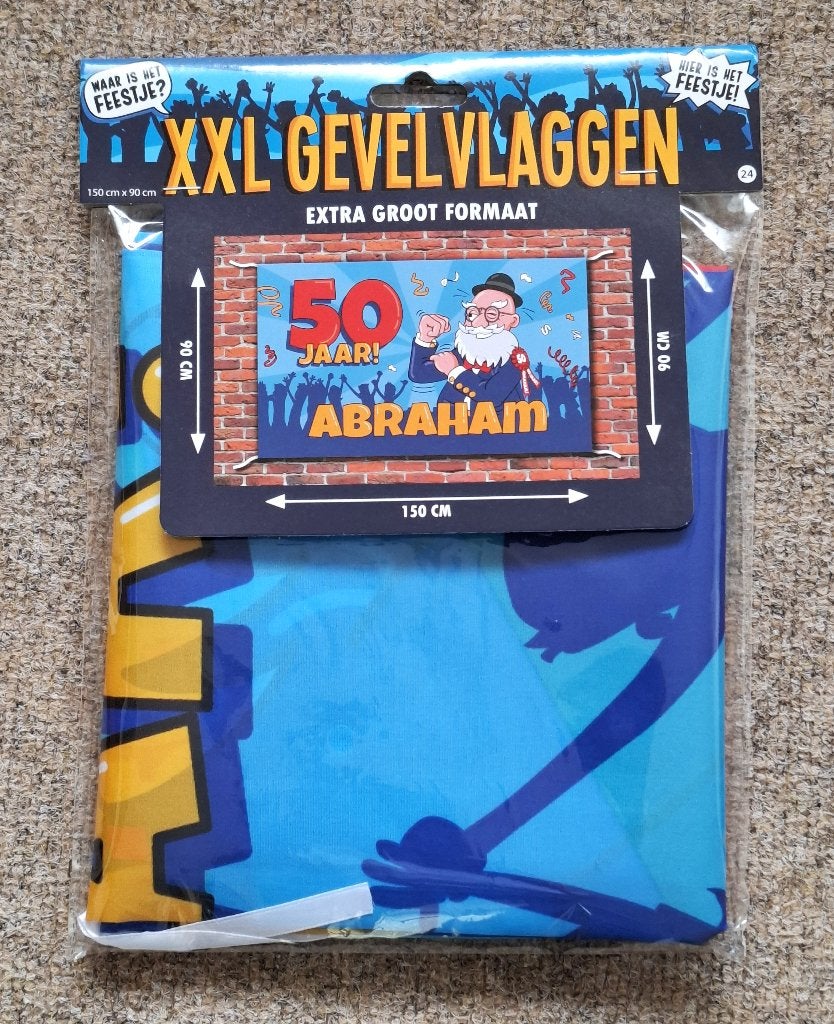 gevelvlag Abraham 50 jaar -  (90x150cm - nieuw), Ophalen of Verzenden, Nieuw, Versiering, Abraham of Sarah