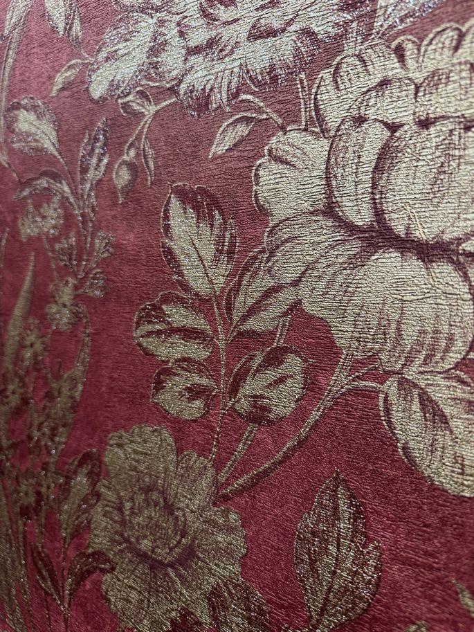Bordeaux Rood Bloemenbehang met Goud, Huis en Inrichting, Stoffering | Behang, Ophalen of Verzenden, Rood