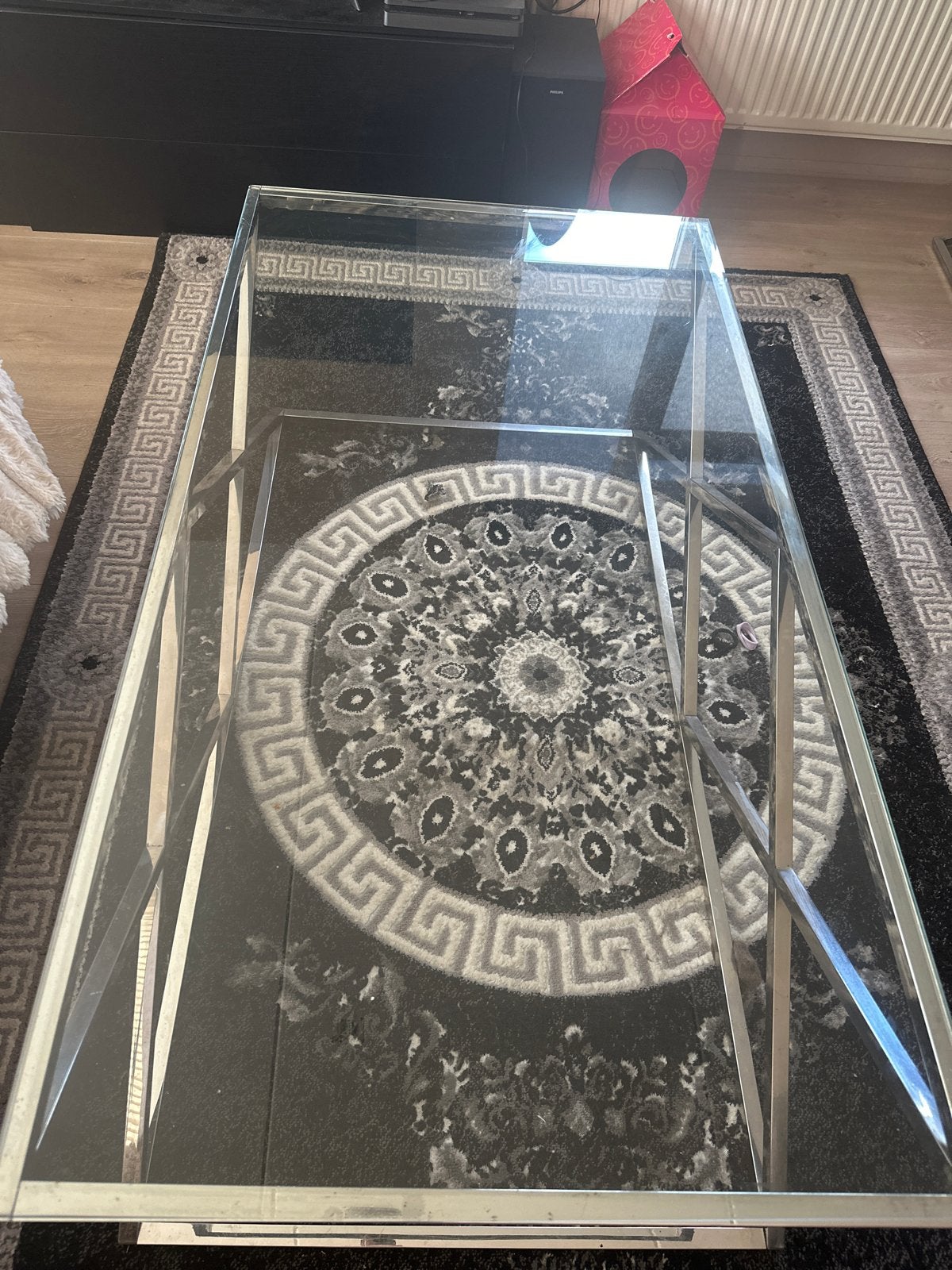 GRATIS: Glazen salontafel met chromen onderstel, Ophalen, 50 – 75, Gebruikt, 100 tot 150 cm