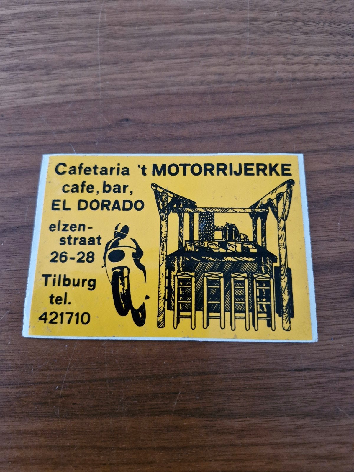 1550 Vintage Sticker Cafetaria 't Motorrijerke Tilburg, Ophalen of Verzenden, Gebruikt, Auto of Motor