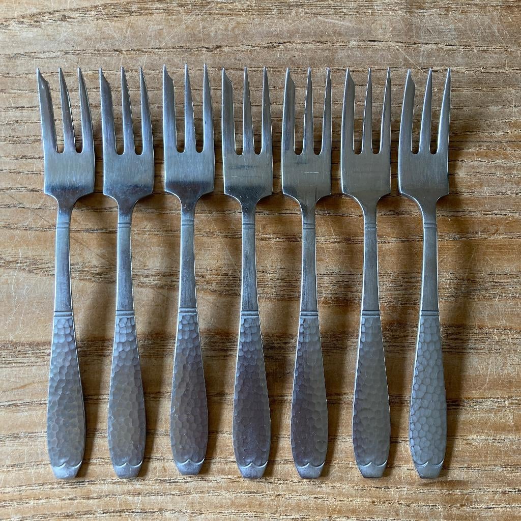 7 Vintage Sola massive 600 gebaksvorkjes lange vorkjes, Antiek en Kunst, Ophalen of Verzenden