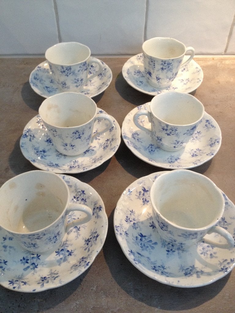 set van 6 antieke kop&schotels, Ophalen of Verzenden