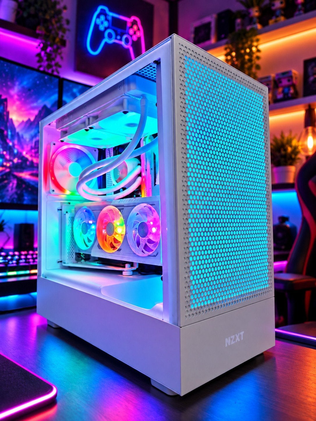RGB GAME PC WIT - INTEL I7 - RX 9060 XT 16GB - 32GB - 2TB, Ophalen, Kapoen PC Gaming, 32 GB, NZXT, INTEL, AMD, ASROCK, SAMSUNG, CORSAIR