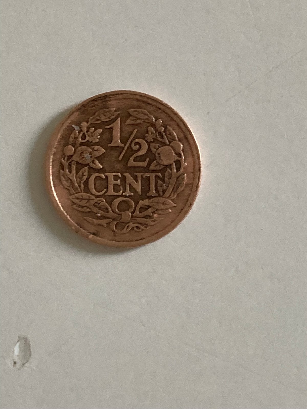 Halve (1/2) cent munt 1930 met gekroonde Nederlandse leeuw, Postzegels en Munten, Koningin Wilhelmina, Losse munt, 1 cent, Goud