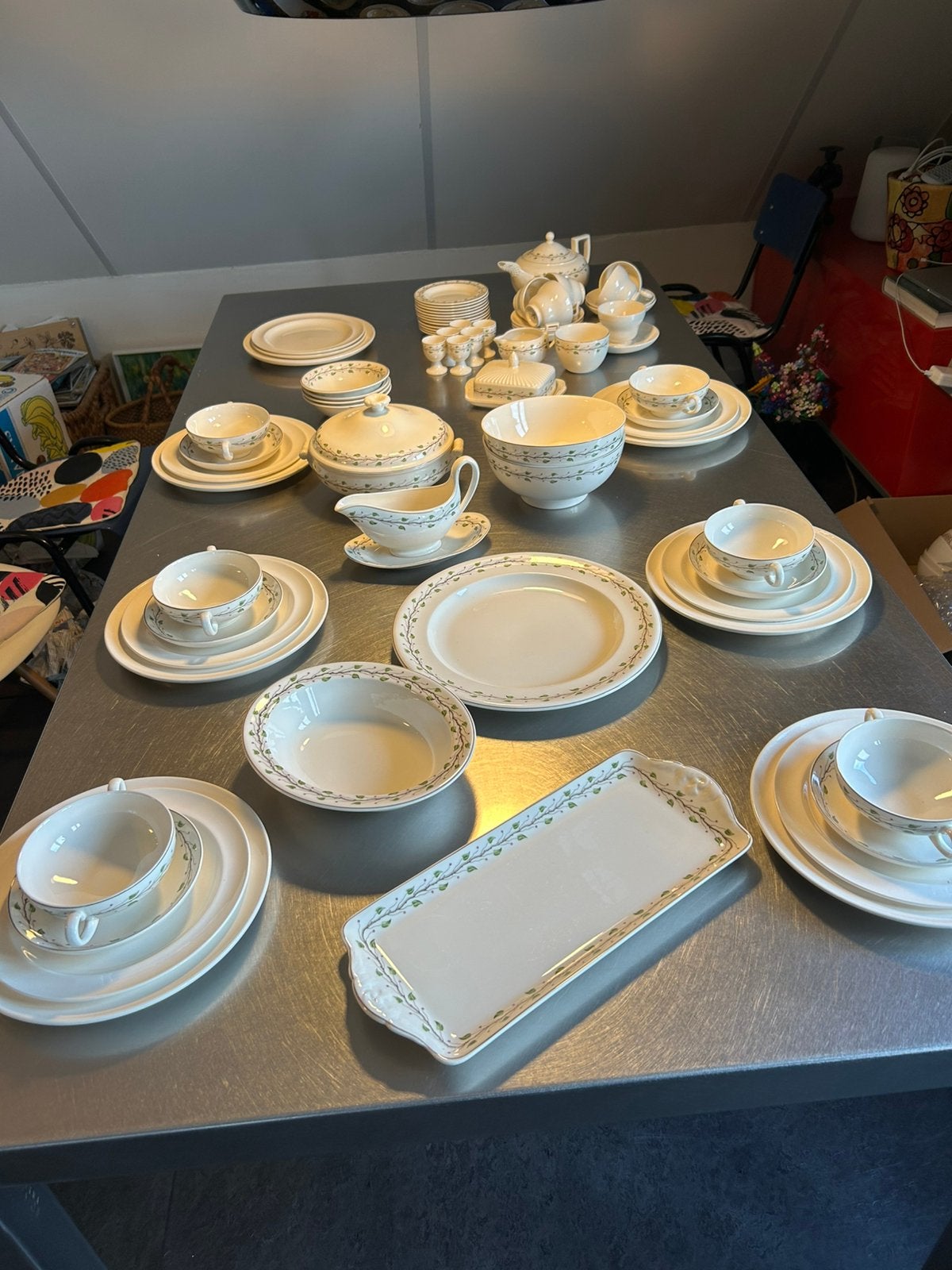 Servies Wedgwood Green Leaf Queens Ware, Antiek en Kunst, Ophalen