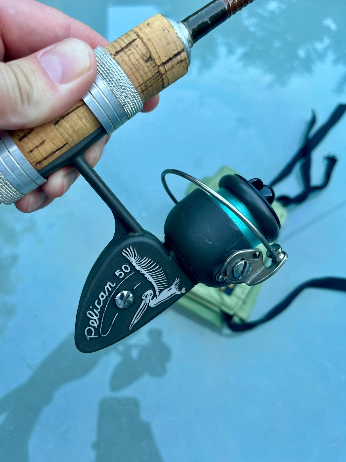 Fairplay spinhengel met Pelican 50 molen, Ophalen, Gebruikt, Complete set