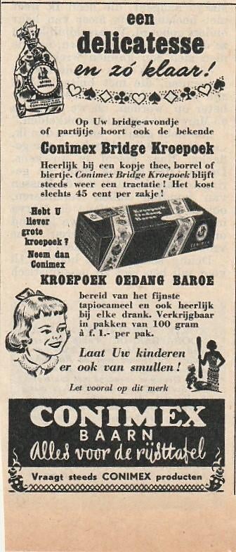 Retro reclame 1955 Conimex Baarn Chinese keuken delicatesse, Verzenden, Overige typen