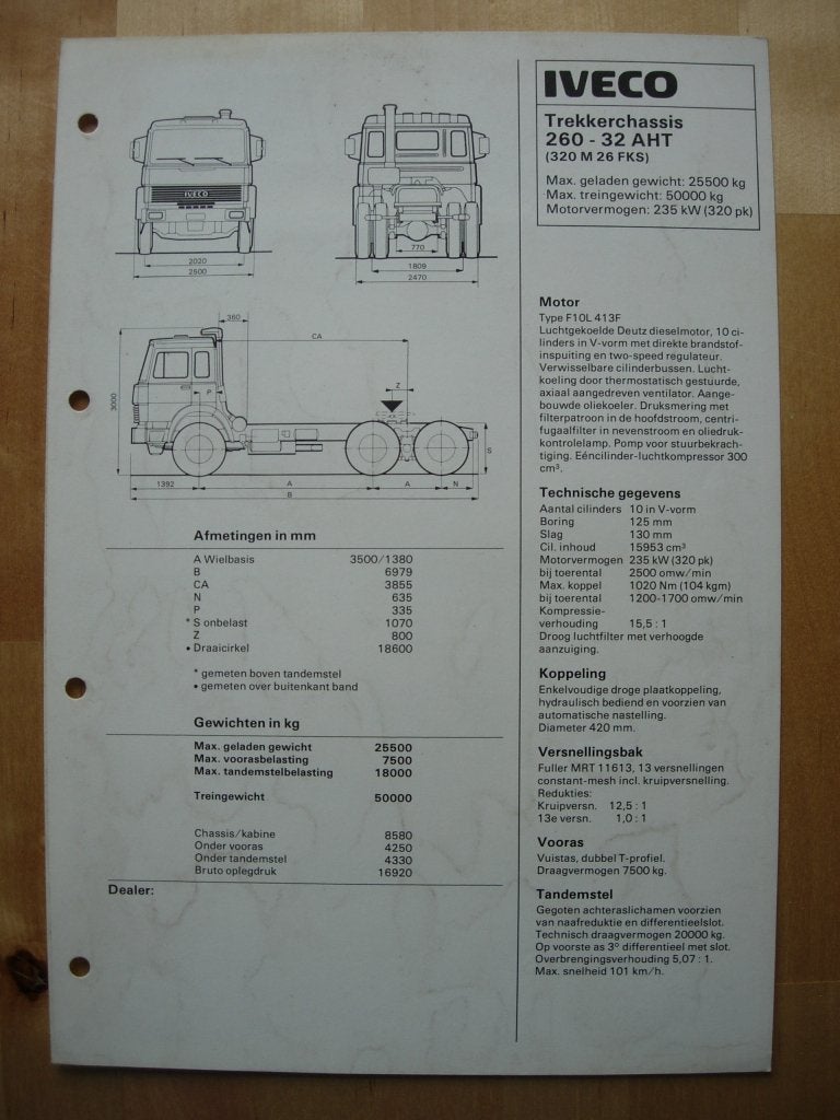 Iveco 260.32 AHT 6x4 Technische Specificatie Brochure 1984, Iveco, Ophalen of Verzenden, Zo goed als nieuw, Overige merken
