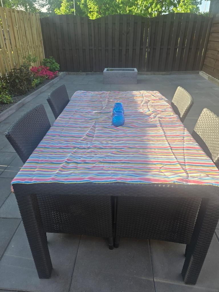 Tuin stoelen met parasol, Tuin en Terras, Tuintafels, Ophalen of Verzenden, Rechthoekig