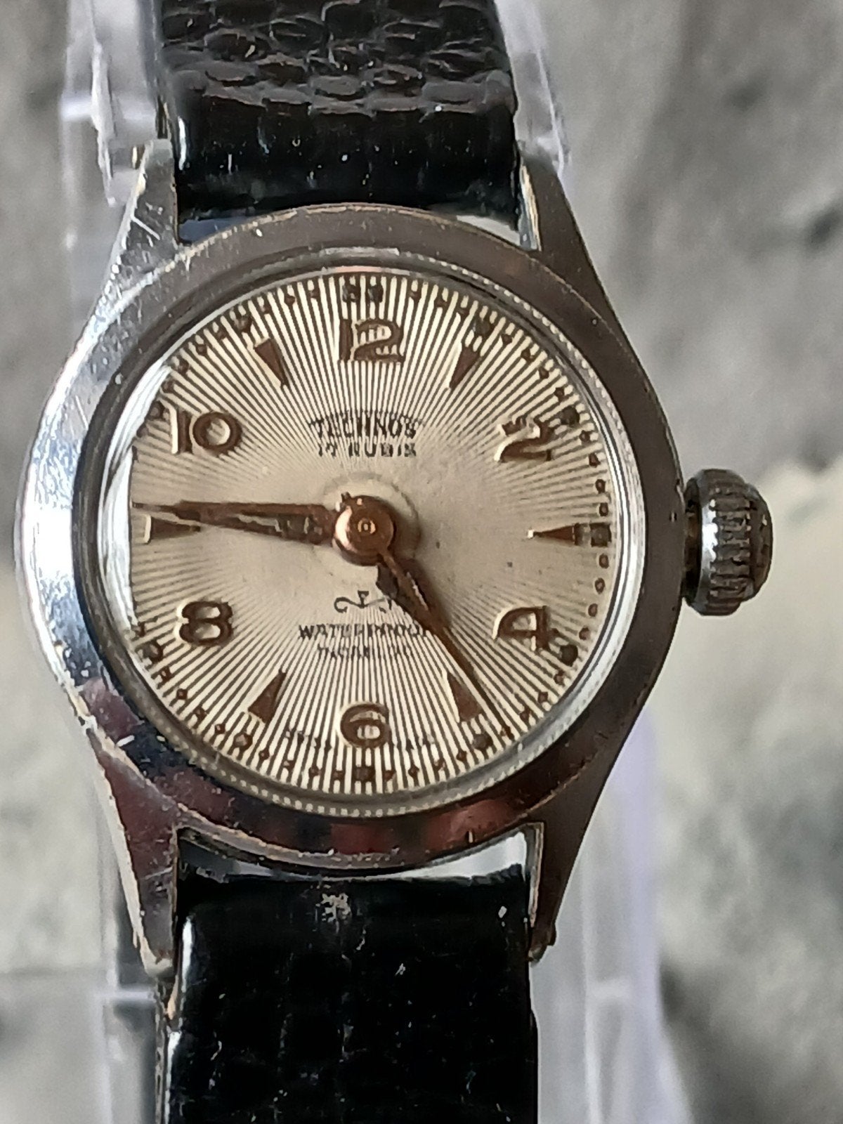 Zeer zeldzaam vintage Technos polshorloge jaren '50, Overige merken, Staal, Met bandje, Polshorloge