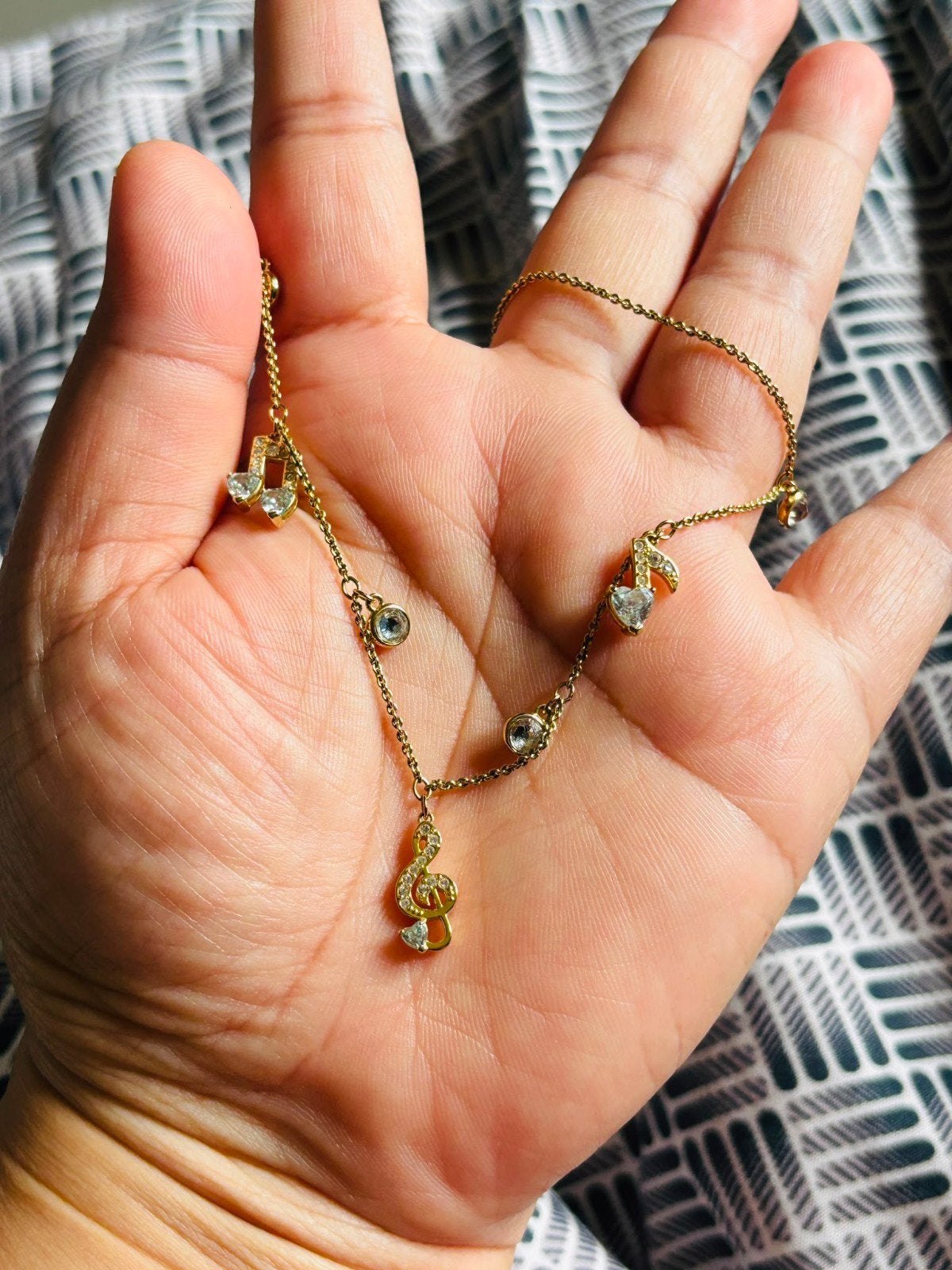 Swarovski ketting met muzieknootjes en kristallen, Sieraden, Tassen en Uiterlijk, Kettingen, Zo goed als nieuw, Overige materialen
